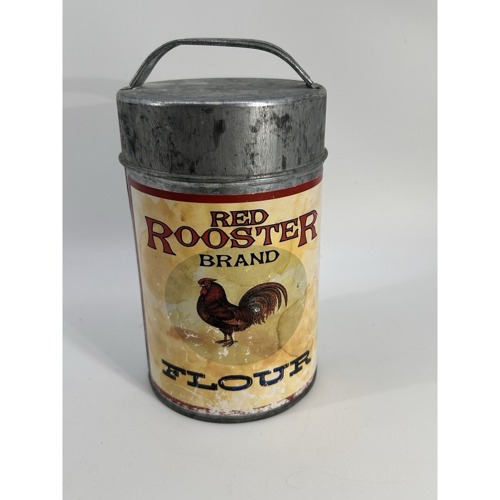 Red‎ Rooster Brand Flour Tin Canister w/Lid Collectible Farmhouse Decor
